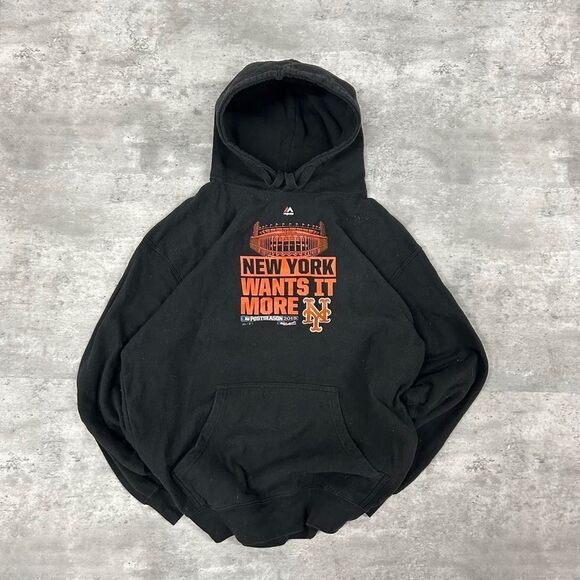 New York Mets Pullover Black Hooded Sweatshirt Size Large - Picture 1 of 4